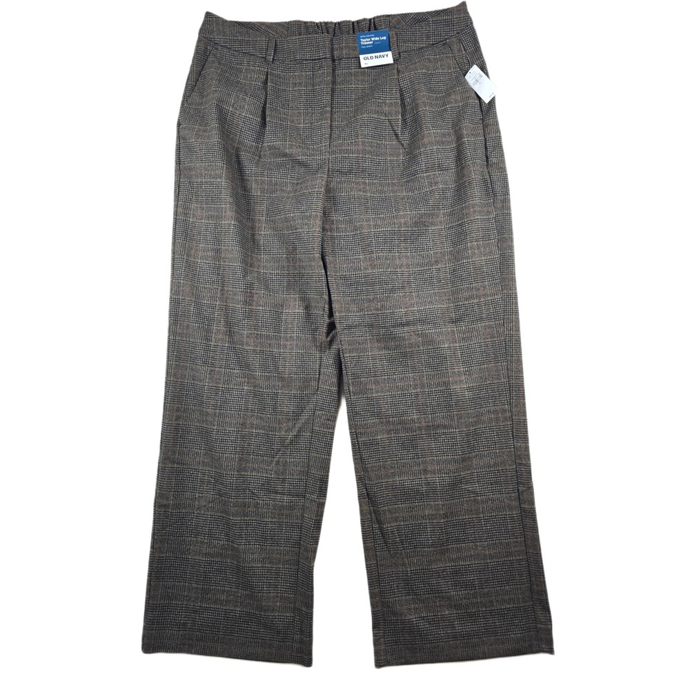 Old Navy Taylor Wide Leg Trouser Womens XL Brown Plaid High Rise NEW